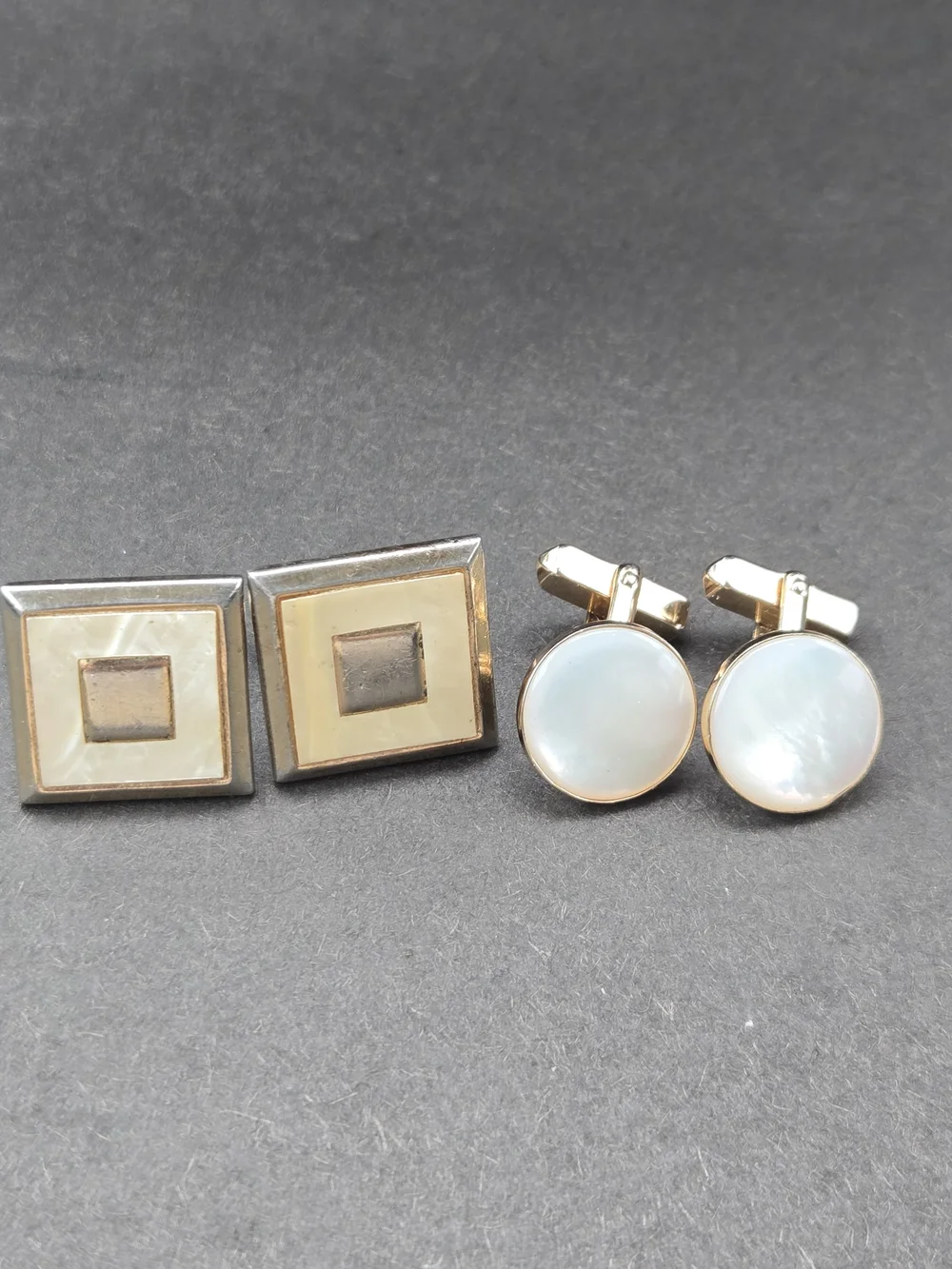 VTG SWANK Gold-tone In Abalone Cufflinks  & Mother-of-Pearl Round Cufflinks Set